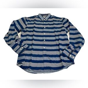Express Shirt Mens Medium M Button Down Long Sleeve Striped Soft Wash Blue White